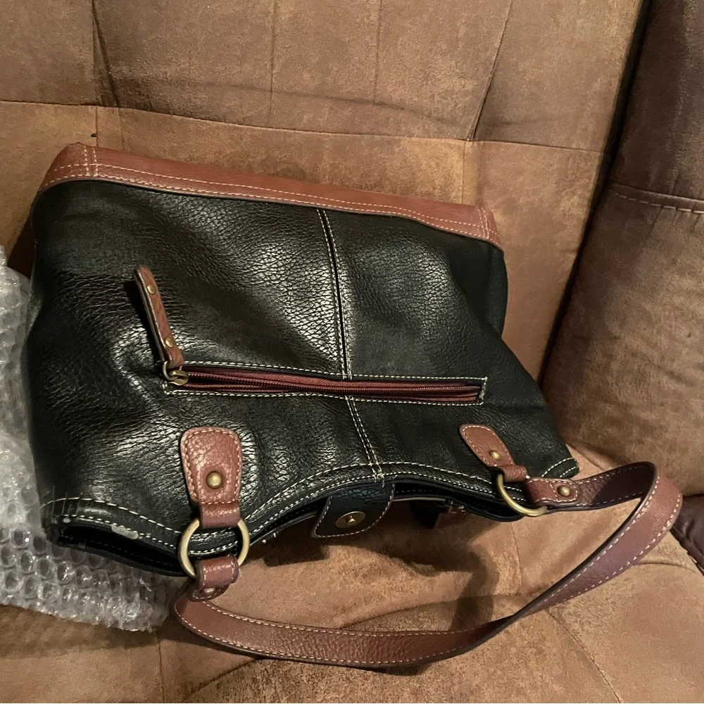 boc Two-Tone Leather Shoulder Bag in Black, Taupe & Brown - Picture 5 of 9